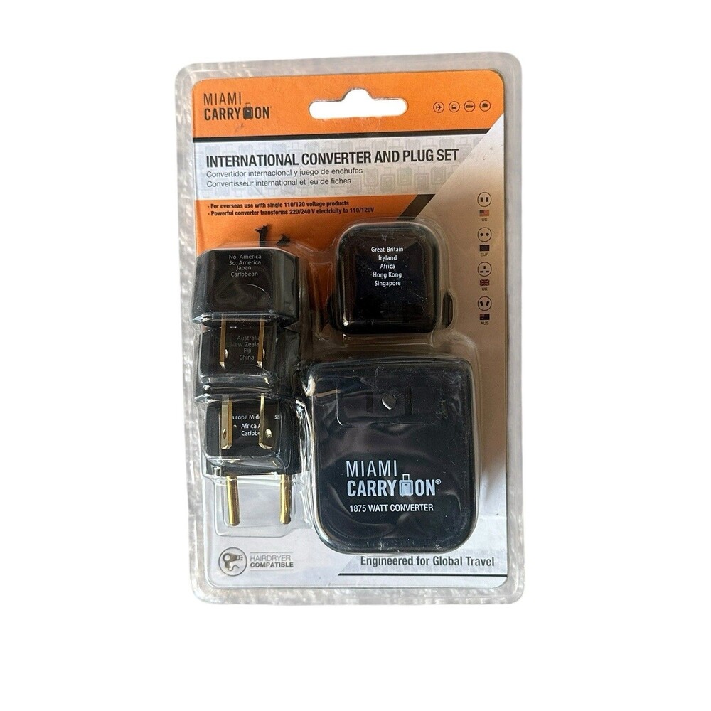 International Travel Converter and Plug Set Black by Miami Carry On - Brand New